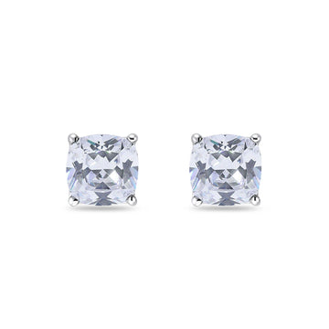 Solitaire Cushion Stud Earrings Simulated Cubic Zirconia 925 Sterling Silver